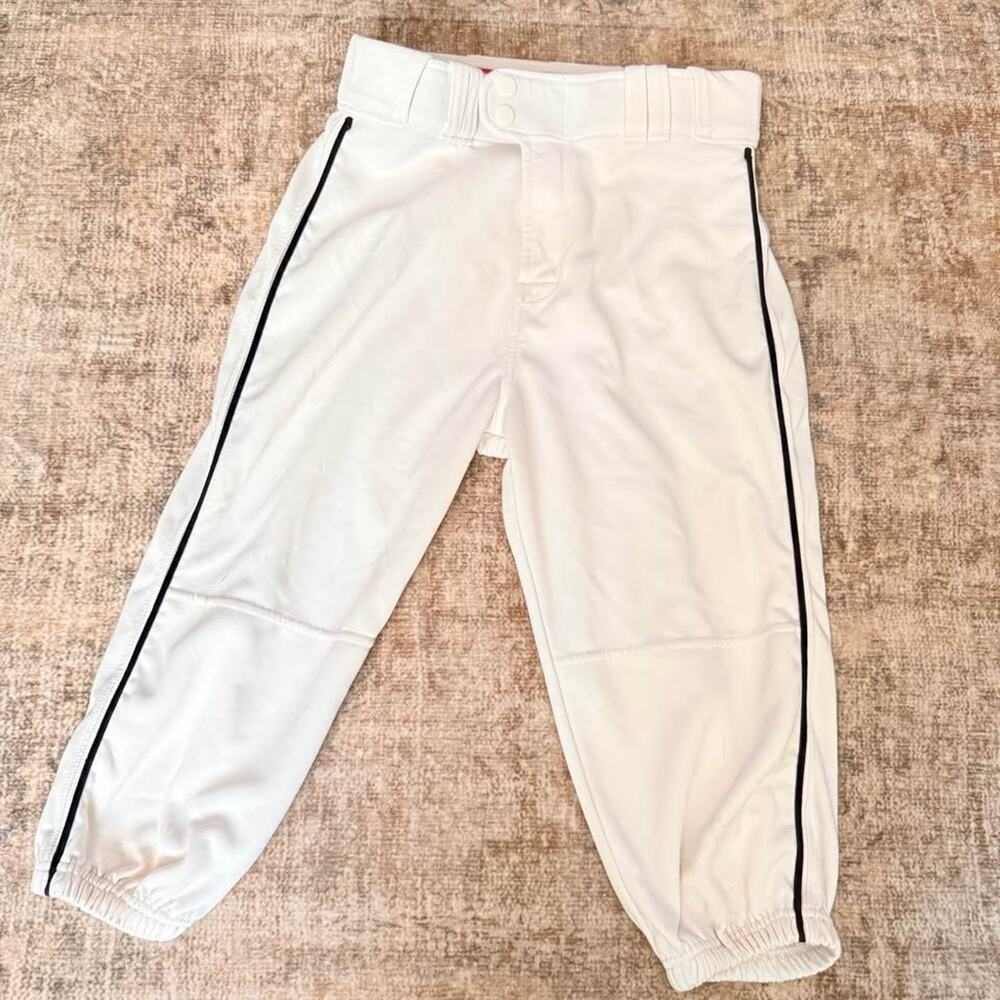 XL Youth Rawlings White Baseball Knickers with Navy Piping
